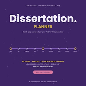 Psychology Dissertation Planner | PsyD PhD Workbook | 24-Month Timeline + 9 Phases + Advisor Log + Defense Prep | Printable PDF