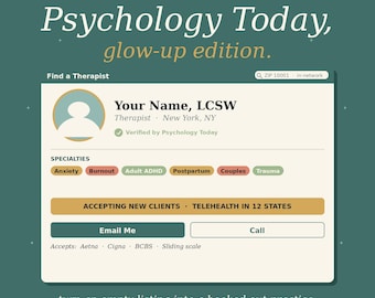 Psychology Today Profile Bundle | Personal Statement + Headline Templates, Specialty Tags, Photo + SEO Guide | Editable PDF + Word