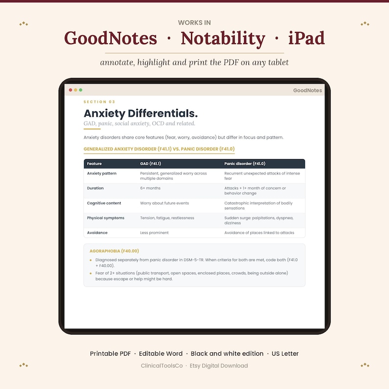 DSM-5-TR Differential Diagnosis Cheat Sheet | Decision Trees, Look-Alike Comparison Tables + Differential Pairs | Therapist PDF + Word image 7