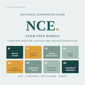 NCE Exam Prep Bundle 2026 | 400 Practice Questions, 2 Mock Exams, 103-Slide Deck, Flashcards, 60-Page Manual | National Counselor Exam LPC