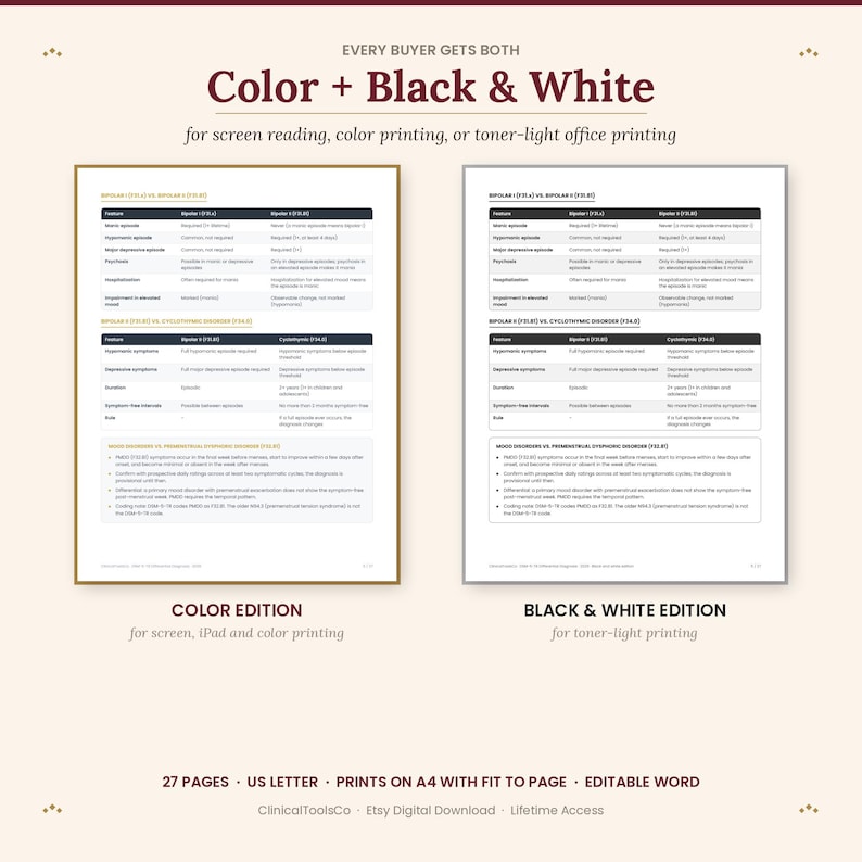 DSM-5-TR Differential Diagnosis Cheat Sheet | Decision Trees, Look-Alike Comparison Tables + Differential Pairs | Therapist PDF + Word image 8