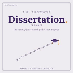 Psychology Dissertation Planner | PsyD PhD Workbook | 24-Month Timeline + 9 Phases + Advisor Log + Defense Prep | Printable PDF