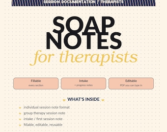 SOAP Notes Template for Therapists | Progress Notes, Intake Forms, Phrase Bank and Sample Notes | Editable Fillable PDF and Word