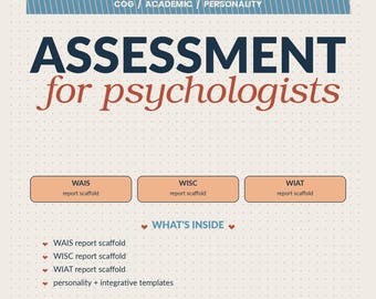 Psychology Assessment Starter Bundle, Cognitive Academic Personality Overview, Battery Planning and Sample Reports | Editable PDF + Word