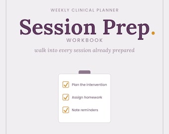 Therapy Session Prep Workbook | Weekly Clinical Planner, Intervention Picker, Homework Assignments and Notes | Editable PDF + Word