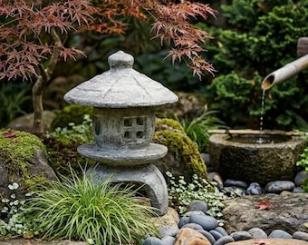 Round Pagoda Garden Decor, Cast Stone Zen Ornament, Pre Aged Outdoor Statue, Asian Landscape Accent