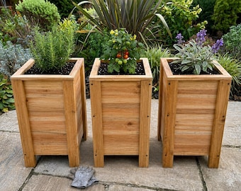 Outdoor Cedar Planter Box, Raised Wooden Garden Bed with Engraving Option