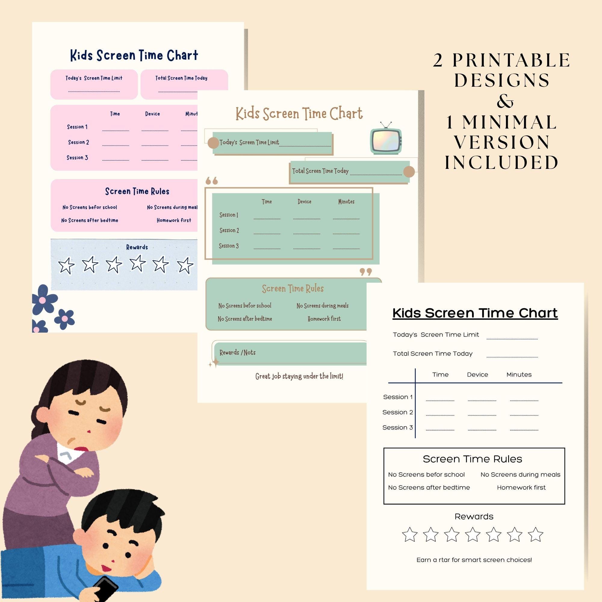 Kids Screen Time Chart Printable | Screen Time Rules for Kids | Daily ...