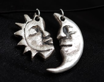 Ręcznie robiona para wisiorków ze srebra próby 925 – Słońce i Księżyc – Cornwall Artisan Jewellery UK Hallmark