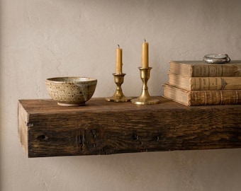 Rustic Reclaimed Wood Mantel Shelf – 3” Thick x 5” Deep Floating Design