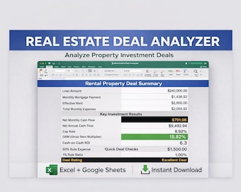 Rental Property Calculator Excel | Real Estate Investment Analysis Spreadsheet (Digital Download)