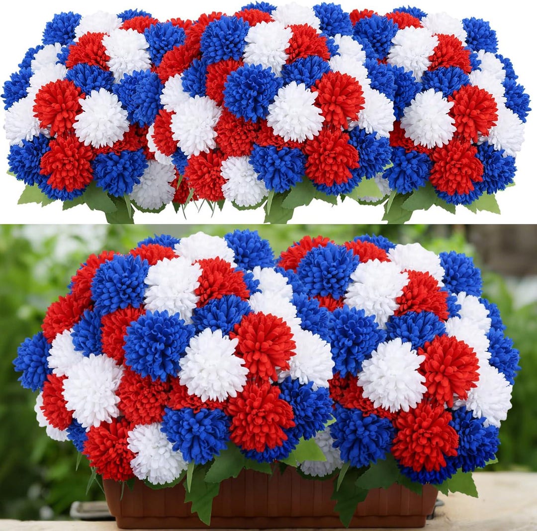 12 Bundles Red White Blue Artificial Flowers, Patriotic Outdoor Decor ...