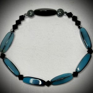 Teal Cat’s Eye Black Hematite Beaded Bracelet | Twisted Silver Accents, Unisex Style