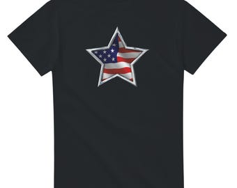Patriotic Chrome Star American Flag T-Shirt, 250 Years Anniversary USA Graphic Tee, Heavyweight Cotton Patriotic Apparel Gift