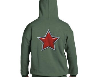 Chrome Red Star Hoodie, Lucky Star Streetwear, Big Energy Unisex Pullover, Aesthetic Y2K Graphic Sweatshirt, Trendy Gift for Her Him