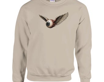 All seeing flying eyeball, cosmic eye, winged eye, silent observer, Unisex Crewneck