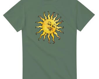 Vintage Sun Face Tarot T-Shirt, Celestial Sun Graphic Tee, Boho Folk Art Shirt, Mystical Astrology, Aesthetic, Heavyweight Cotton