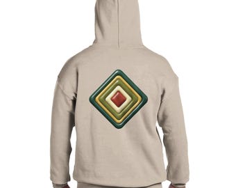 Retro Puffy Diamond Hoodie, Concentric Diamond Graphic Streetwear, Unisex Heavy Blend Pullover, Aesthetic Geometric Gift for Him or Her