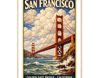 San Francisco Golden Gate Bridge Vintage Travel Poster (Framed)