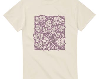 Botanisches Linolschnitt-Wildkräutergarten-T-Shirt, Naturliebhabergeschenk, Cottagecore Ästhetik-Shirt, schweres Unisex Rundhals-botanisches T-Shirt