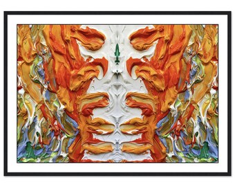 Abstract Impasto Framed Poster, Symmetry in Motion Wall Art, Electric Energy Print, Modern Textured Oil Painting Style, Ready to Hang Decor