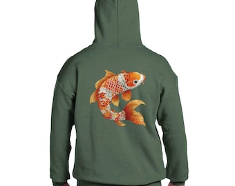 Koi of Good Fortune Hoodie, Japanese Art Aesthetic Pullover, Unisex Zen Graphic Sweatshirt, Lucky Koi Fish Streetwear, Gift for Him Her
