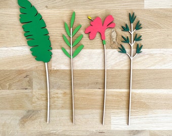 DISCOUNTED - Large Individual Wooden Flower and Foliage Leaf Stems - Hand painted