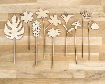 DISCOUNTED - Large Individual Wooden Flower Stems - Unfinished - Paint Your Own