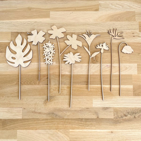 DISCOUNTED - Large Individual Wooden Flower Stems - Unfinished - Paint Your Own