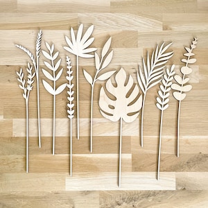 Large Individual Wooden Foliage Leaf Stems Unfinished Paint Your Own image 1
