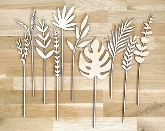 Large Individual Wooden Foliage Leaf Stems - Unfinished - Paint Your Own