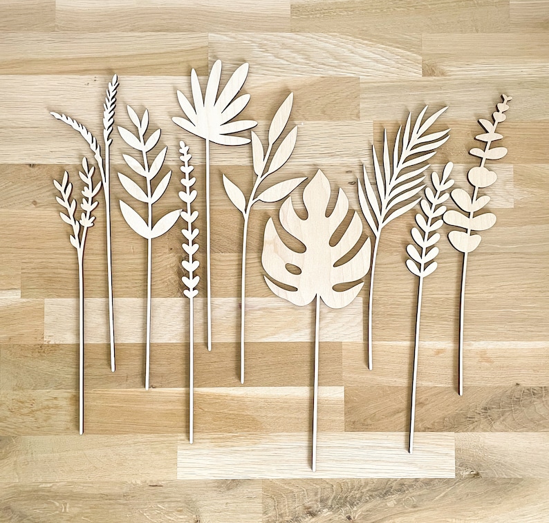 Large Individual Wooden Foliage Leaf Stems Unfinished Paint Your Own image 1