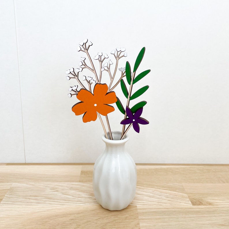 Mini Individual Wooden Flower Stems Hand Painted Floral Bouquet image 7