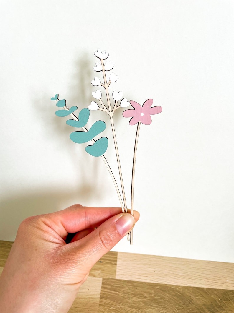 Mini Individual Wooden Flower Stems Hand Painted Floral Bouquet image 4
