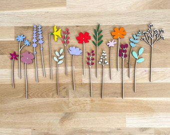 DISCOUNTED - Mini Individual Wooden Flower Stems - Hand Painted Floral Bouquet