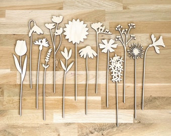 Large Individual Wooden Flower Stems - Unfinished - Paint Your Own