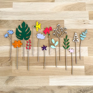 Mini Individual Wooden Flower Stems Hand Painted Floral Bouquet image 1