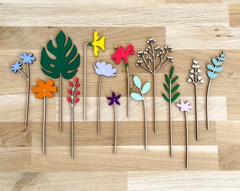 Mini Individual Wooden Flower Stems - Hand Painted Floral Bouquet