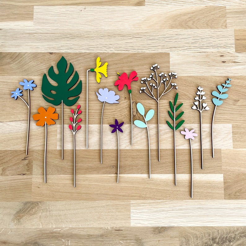 Mini Individual Wooden Flower Stems Hand Painted Floral Bouquet image 1