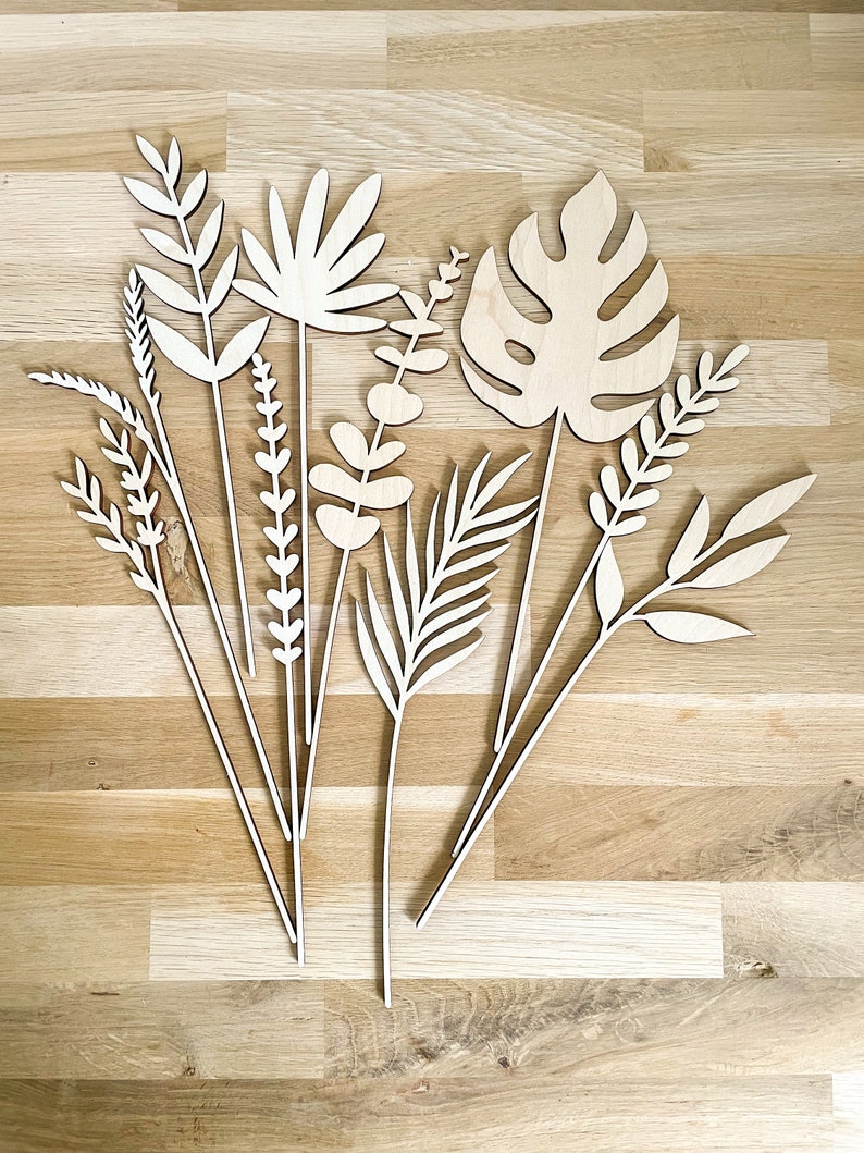 Large Individual Wooden Foliage Leaf Stems Unfinished Paint Your Own image 4