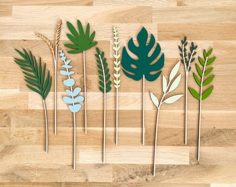 Large Individual Wooden Foliage Leaf Stems - Handpainted