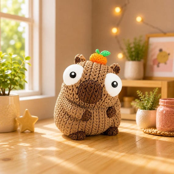 Derp Capybara Figurine, 3D Printed PLA with Crochet-Style Texture, Cute Animal Desk and Shelf Decor