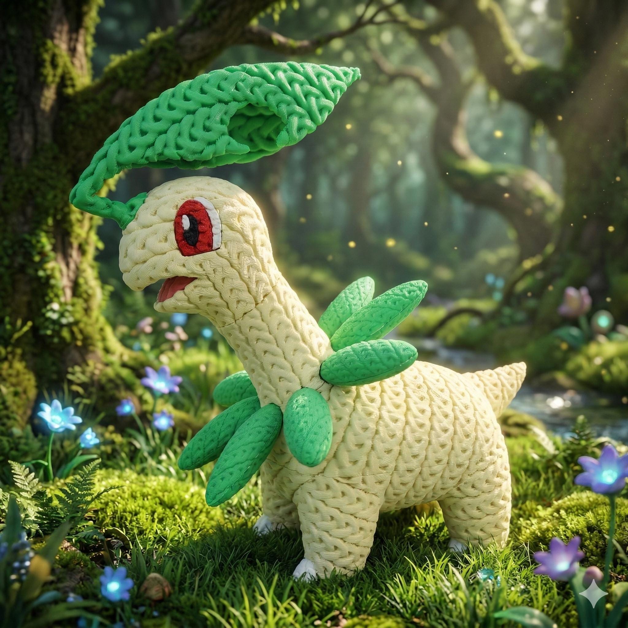 Leaf Dinosaur 3D Printed Figure | Crochet-Style Dinosaur Collectible | Office Decor | Dinosaur Gift — photo 1 of 8