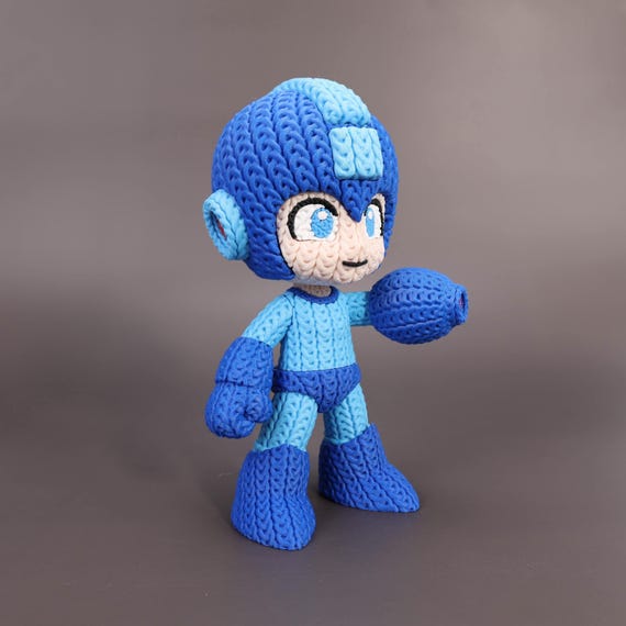 Blue Armored Robot 3D Printed Figure | Crochet-Style Sci Fi Collectible | Shelf Collectible | Sci Fi Gift