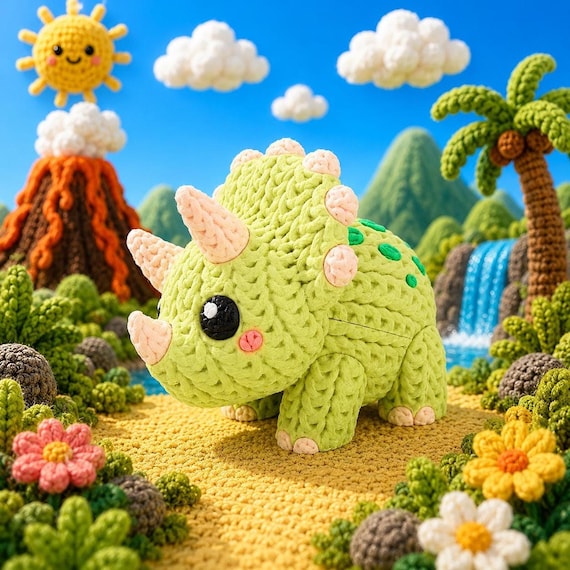 Fantasy Character Dinosaur 3D Printed Figure | Crochet-Style Dinosaur Collectible | Desk Decor | Dinosaur Gift