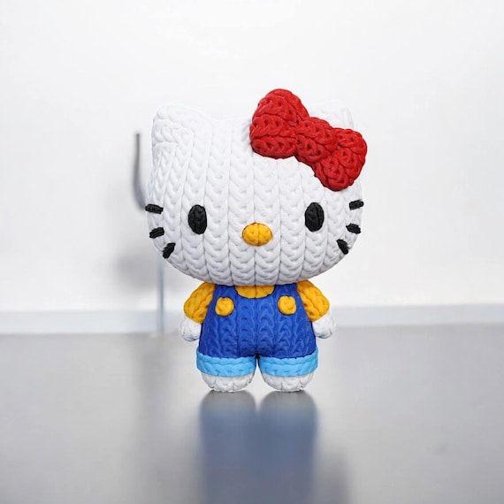 Cat with Bow 3D Printed Figure | Crochet-Style Animal Collectible | Desk Decor | Animal Lover Gift