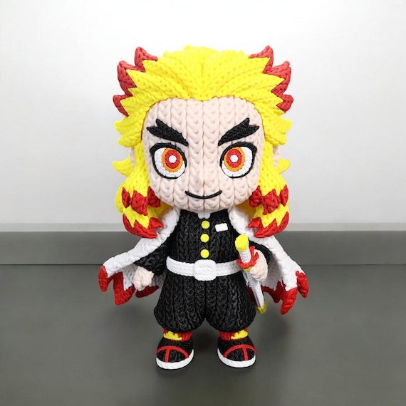 Flame Warrior Figurine, 3D Printed PLA with Crochet-Style Texture, Fantasy Desk and Shelf Decor