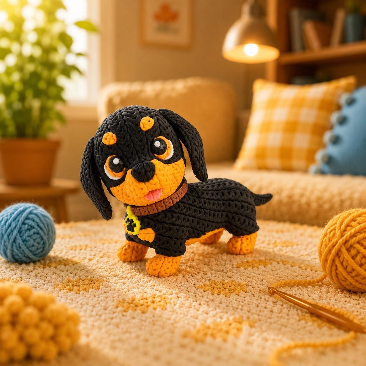 Dachshund Dog Figurine, 3D Printed Knitted Texture, Black and Tan Wiener Dog, Dachshund Lover Gift — photo 1 of 8