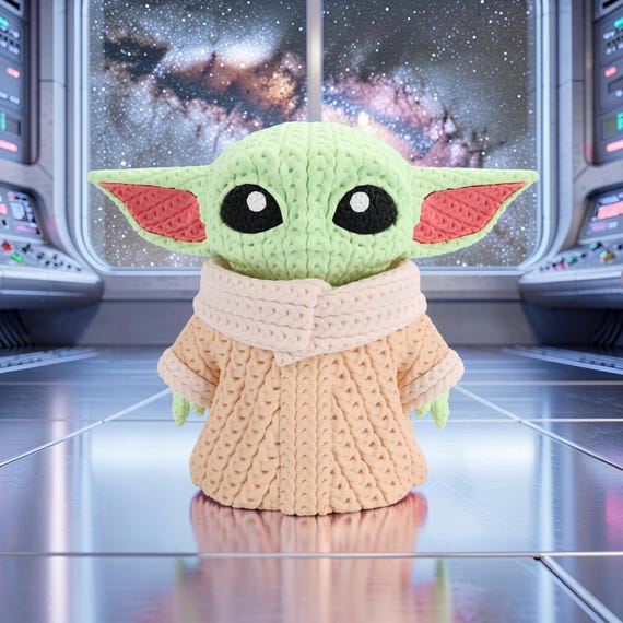 Green Space Child Figurine, 3D Printed PLA with Crochet-Style Texture, Sci-Fi Desk and Shelf Decor