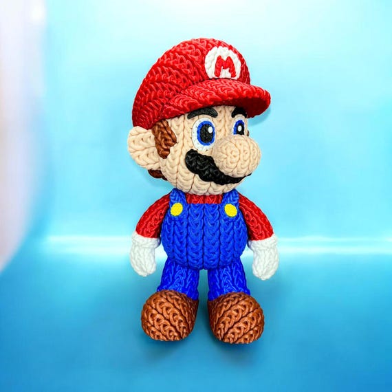 Red Plumber Fantasy Character 3D Printed Figure | Crochet-Style Warrior Collectible | Desk Decor | Gamer Gift